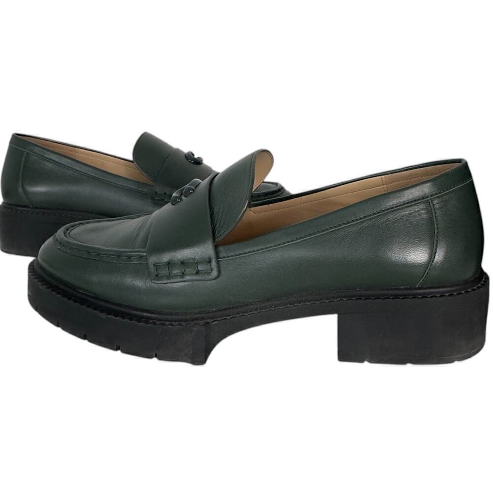 Coach Leah Loafer in Green Leather with Platform Lug Sole (11) - Picture 7 of 16